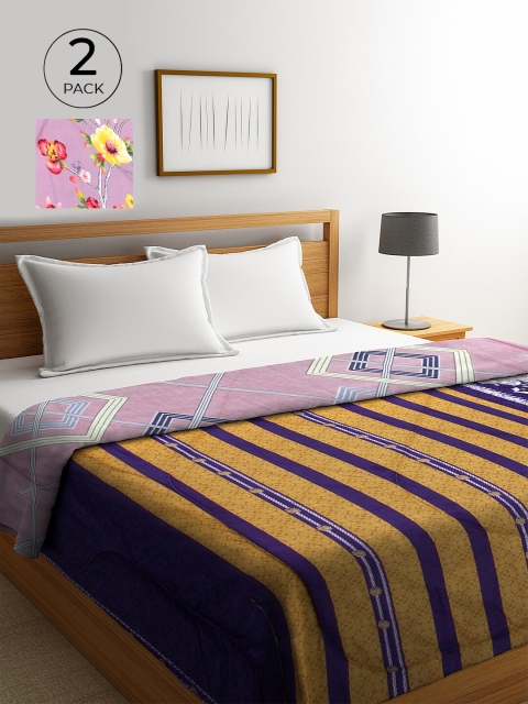 

KLOTTHE Pink & Yellow Set of 2 Geometric AC Room 500 GSM Double Bed Comforter