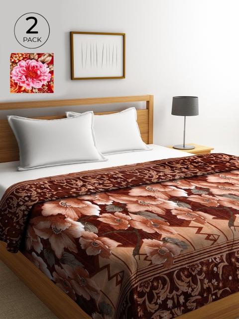 

KLOTTHE Brown & Beige Set of 2 Floral AC Room 233 GSM Double Bed Comforter