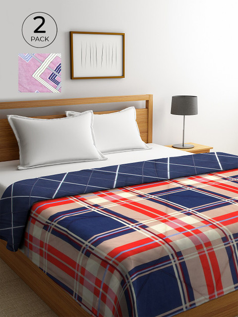 

KLOTTHE Blue & Beige Set of 2 Geometric AC Room 500 GSM Double Bed Comforter
