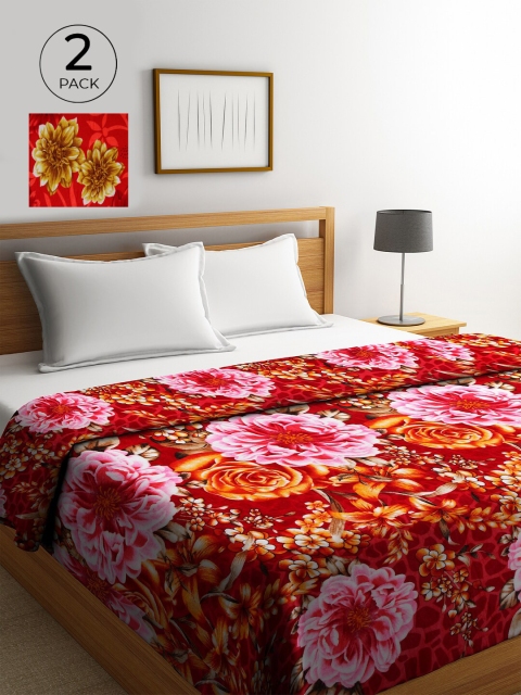

KLOTTHE Red & Pink Set of 2 Floral AC Room 233 GSM Double Bed Comforter