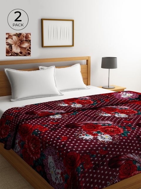 

KLOTTHE Multicoloured Set of 2 Floral AC Room 233 GSM Double Bed Comforter, Multi