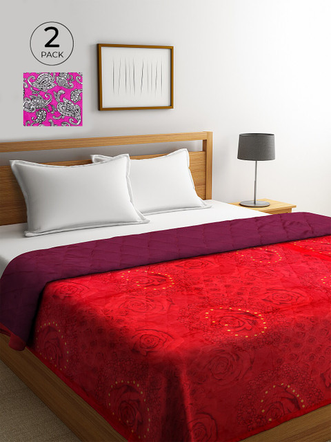 

KLOTTHE Purple & White Set of 2 Ethnic Motifs AC Room 500 GSM Double Bed Comforter