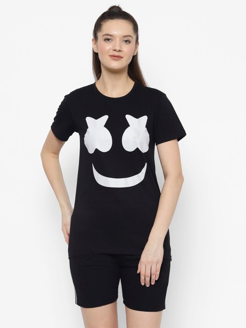 

VIMAL JONNEY Women Black & White Printed Pure Cotton Night Suit