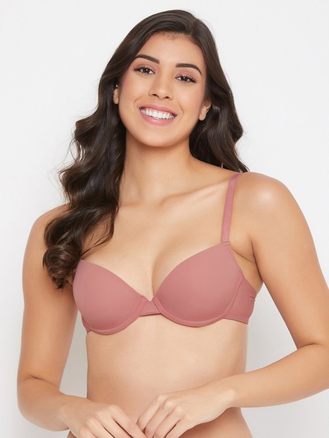 

Clovia Nude-Coloured Solid Underwired Lightly Padded Plunge Bra BR2198P2432B