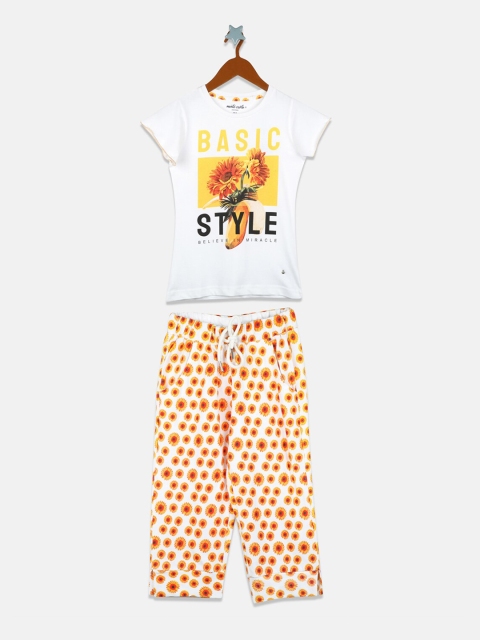 

Monte Carlo Girls White & Yellow Printed T-shirt with Capris