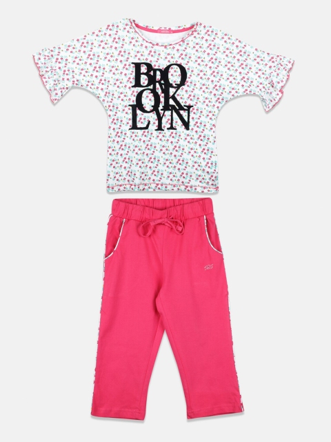 

Monte Carlo Girls Off-White & Pink Printed Top with Capris