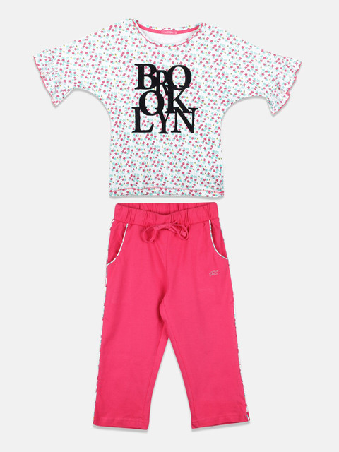 

Monte Carlo Girls White & Pink Printed Top with Capris