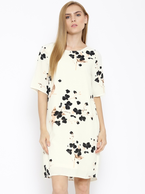 

Vero Moda Off-White Polyester Floral Print Shift Dress