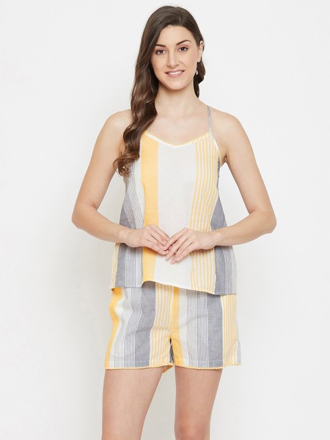 

Clovia Women Yellow & White Striped Night suit
