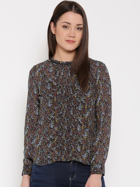 

Vero Moda Navy Polyester Floral Print Semi-Sheer Top, Navy blue