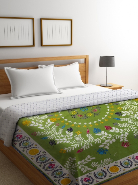 

Rajasthan Decor Green & White Floral AC Room 120 GSM Double Bed Dohar