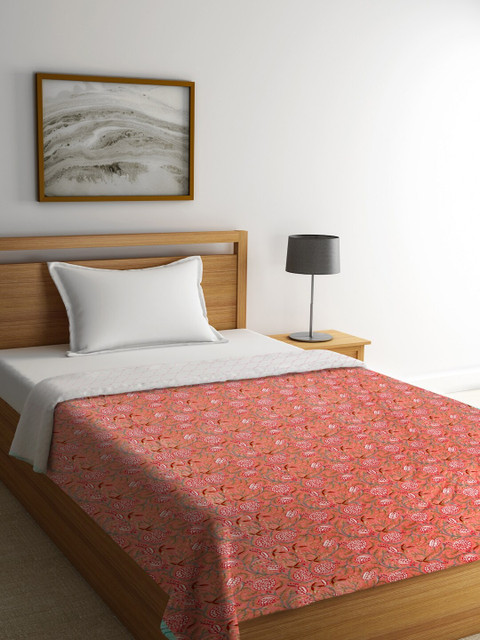 

Rajasthan Decor Peach-Coloured & Red Floral AC Room 120 GSM Single Bed Dohar