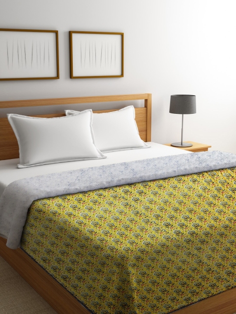 

Rajasthan Decor Unisex Yellow Floral Color Jaipuri Double Bed 120 GSM