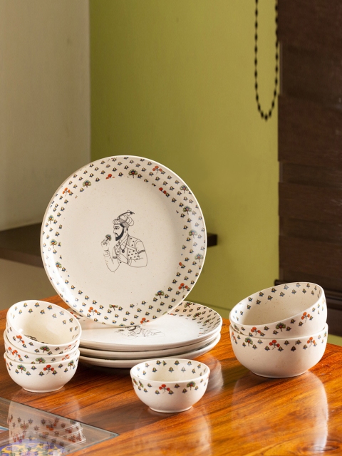 

ExclusiveLane Off-White & Orange 10 Pc Printed Ceramic Dinner Set