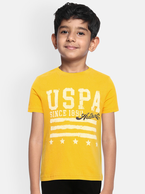 

U.S. Polo Assn. Kids Boys Yellow Brand Logo Printed Pure Cotton T-shirt
