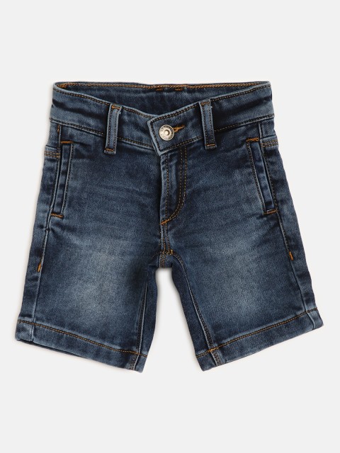 

U S Polo Assn Kids Boys Navy Blue Washed Regular Fit Mid-Rise Denim Shorts