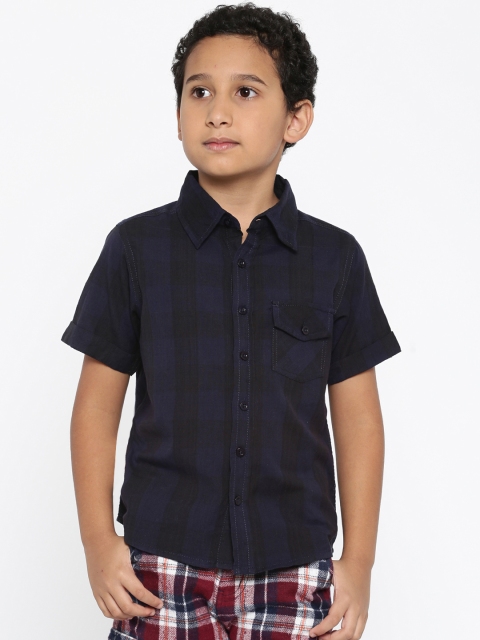 

YK Boys Navy Striped Casual Shirt, Navy blue