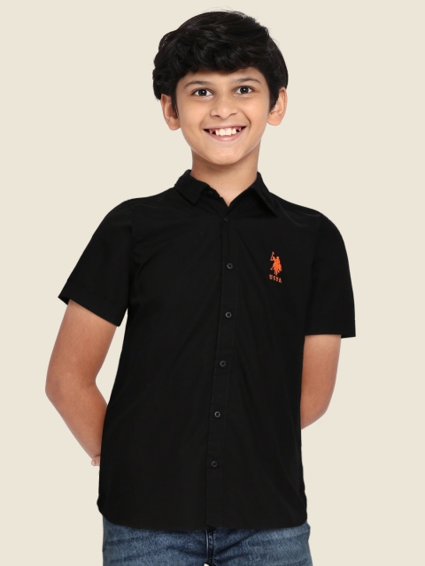 

U S Polo Assn Kids Boys Black Solid Cotton Casual Shirt