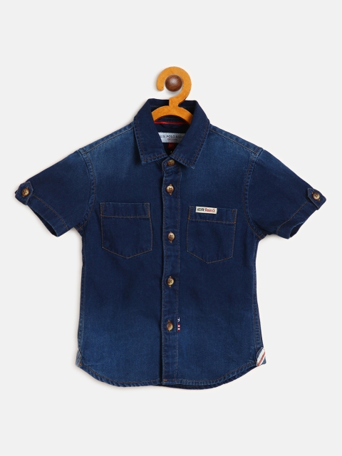 

U S Polo Assn Kids Boys Navy Blue Faded Denim Cotton Casual Shirt