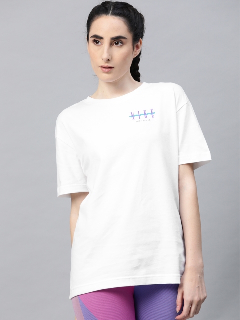 

Nike Women White Boy Vintage Brand Logo Printed Back Pure Cotton T-shirt