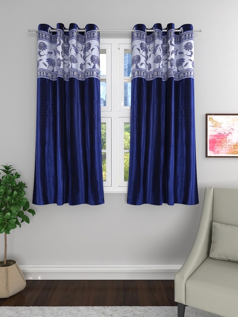 

ROMEE Blue & White Set of 2 Room Darkening Jacquard Window Curtains