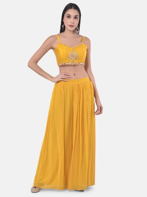 

Neerus Women Yellow & Silver-Toned Embellished Coat with Skirt