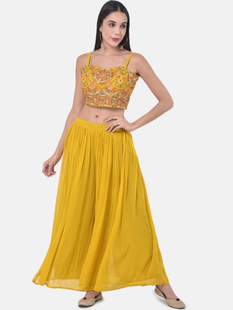 

Neerus Women Yellow Embellished Top with Skirt