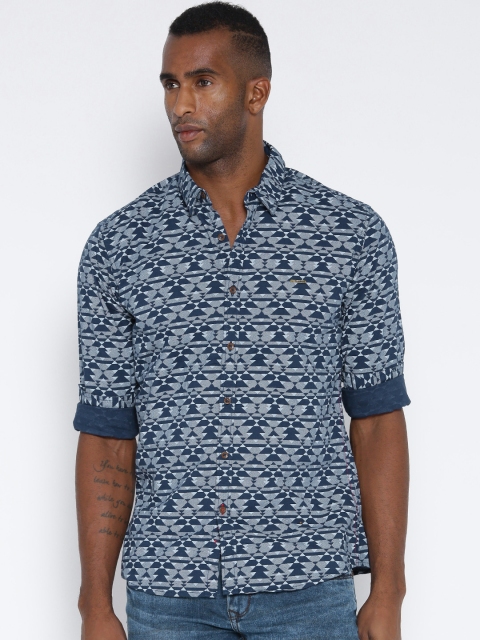 

Wrangler Navy Printed Slim Fit Casual Shirt, Navy blue