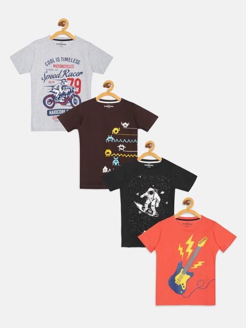 

DukieKooky Boys Pack Of 4 Printed Round Neck T-shirts, Coral