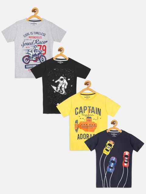 

DukieKooky Boys Pack Of 4 Printed Round Neck T-shirts, Navy blue
