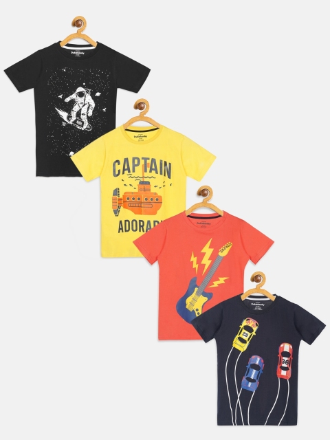 

DukieKooky Boys Pack Of 4 Printed Round Neck T-shirts, Navy blue