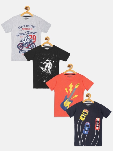 

DukieKooky Boys Pack Of 4 Printed Round Neck T-shirts, Navy blue