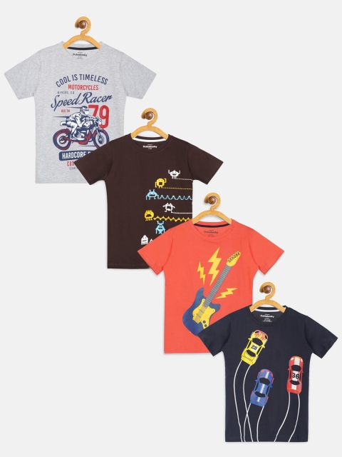 

DukieKooky Boys Pack Of 4 Printed Round Neck T-shirts, Black