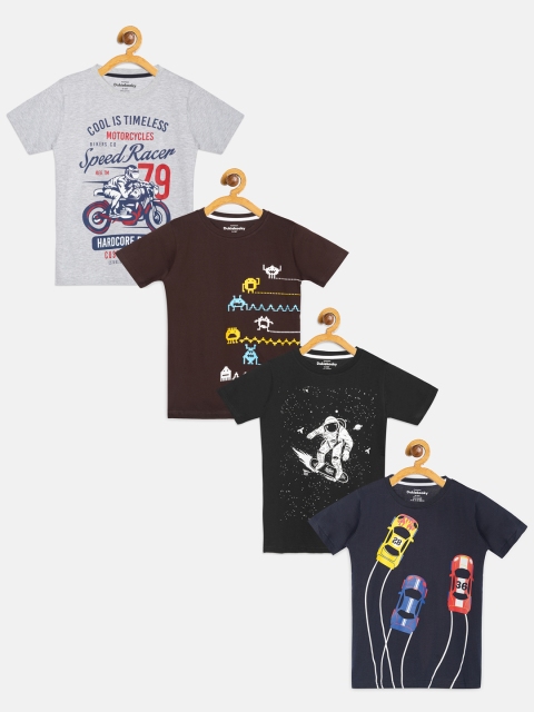 

DukieKooky Boys Pack Of 4 Printed Round Neck T-shirts, Navy blue