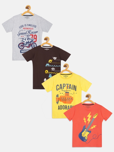 

DukieKooky Boys Pack Of 4 Printed Round Neck T-shirts, Coral