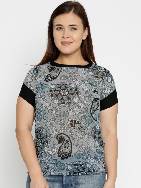 

Style Quotient Women Grey & Black Printed Sheer Plus Size Top