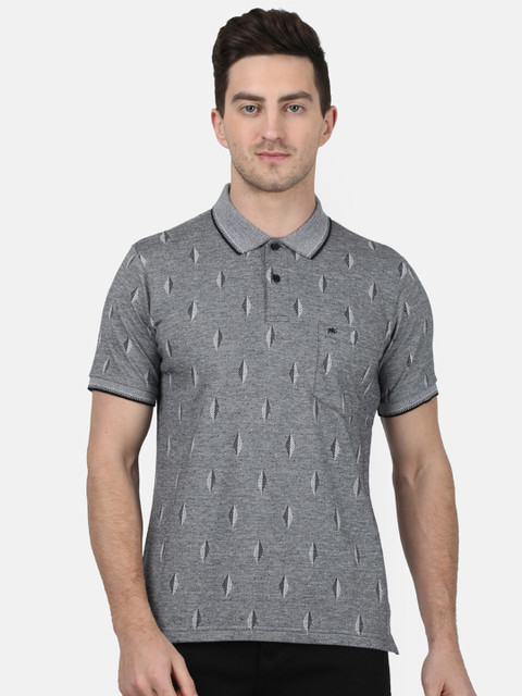 

Monte Carlo Men Grey Printed Polo Collar T-shirt