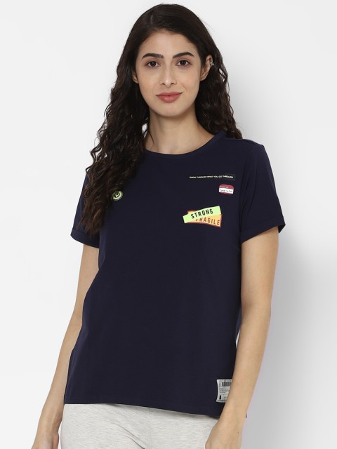 

Allen Solly Woman Women Navy Blue Solid Round Neck T-shirt
