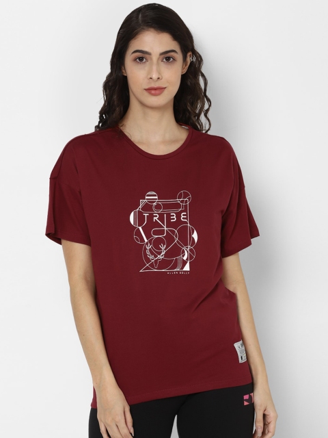 

Allen Solly Woman Women Maroon Printed Round Neck T-shirt