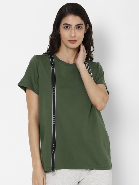 

Allen Solly Woman Women Olive Green Solid Round Neck T-shirt