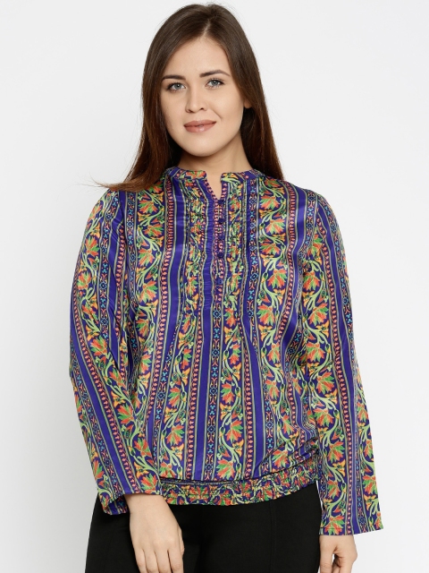 

Style Quotient Women Blue & Green Printed Plus Size Top