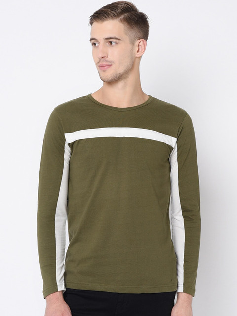 

Rigo Men Olive Green & White Solid Round Neck T-shirt