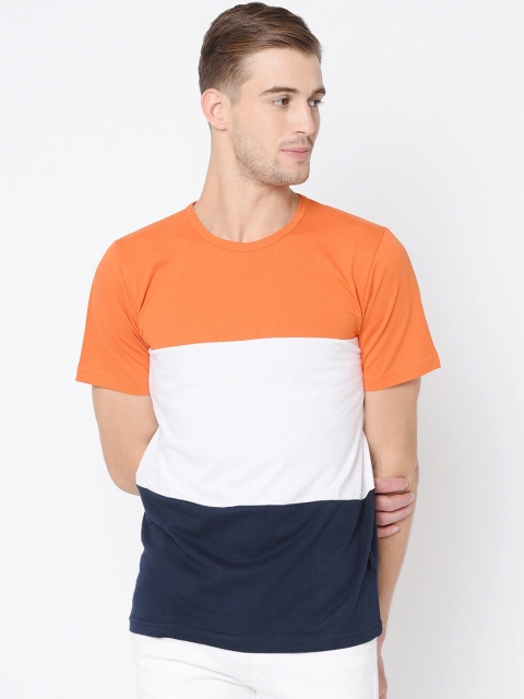 

Rigo Men Orange & White Colourblocked Round Neck T-shirt