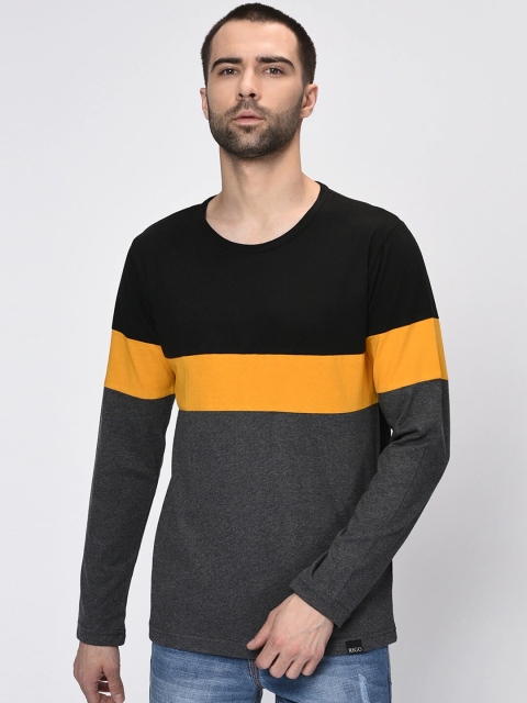 

Rigo Men Black & Charcoal Grey Colourblocked Round Neck T-shirt