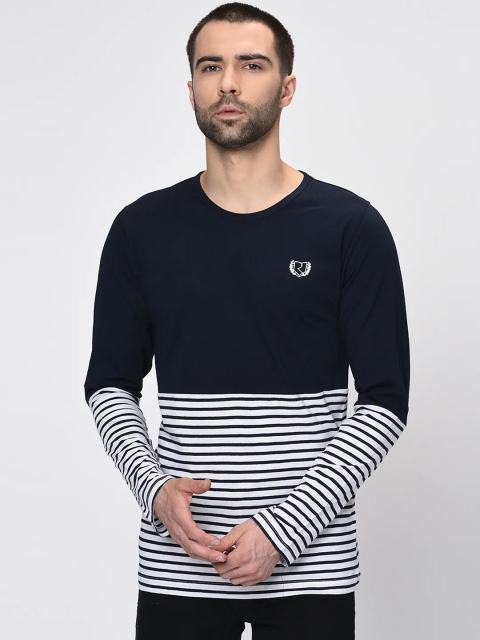 

Rigo Men Navy Blue & White Striped Round Neck T-shirt