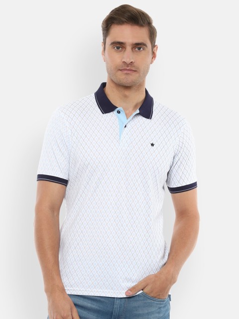 

Louis Philippe Men White Blue Cotton Printed Polo Collar Pure Cotton T-shirt