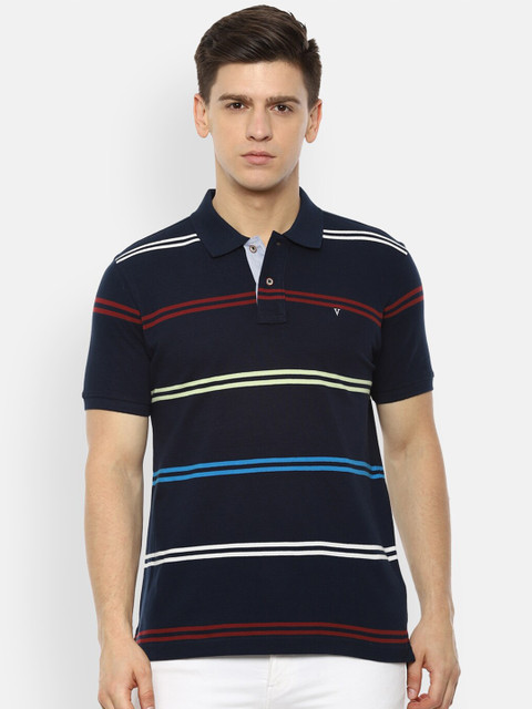 

Van Heusen Sport Men Navy Blue Striped Polo Collar T-shirt