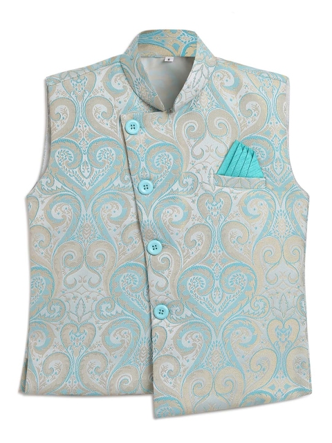 

Aj DEZInES Boys Sea Green Self Design Waistcoat