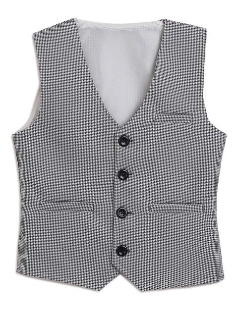 

Aj DEZInES Boys White & Black Checked Woven Waistcoat