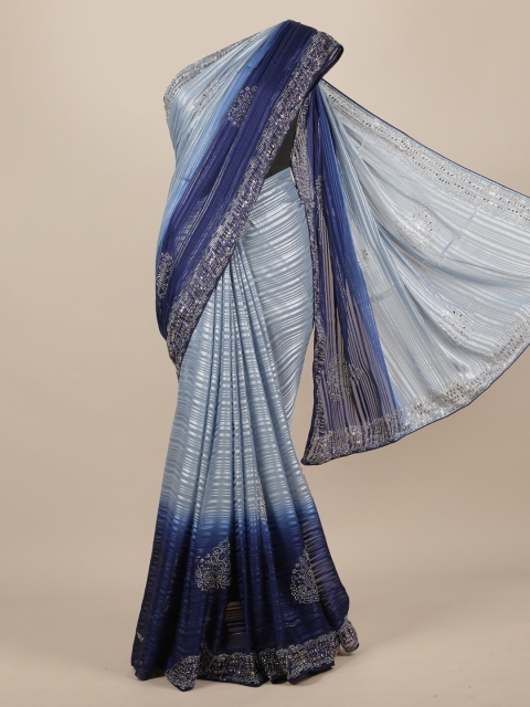 

Pothys Grey & Blue Poly Chiffon Embellished Saree